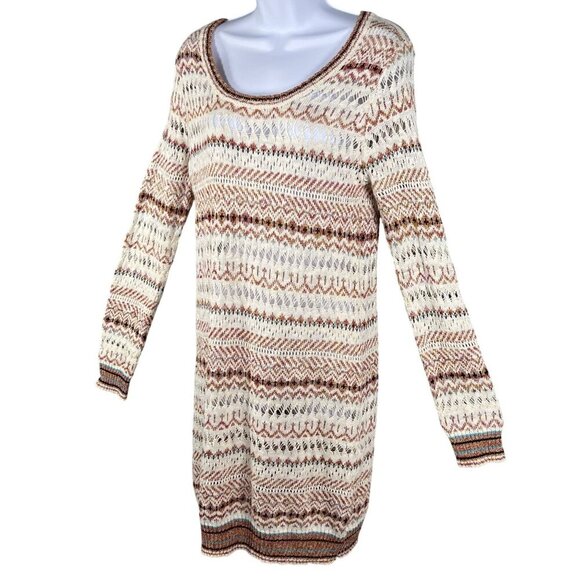 Miss Me NWT Women M Open Knit Sweater Dress Multicolor Aztec Pattern Long Sleeve - Picture 6 of 16